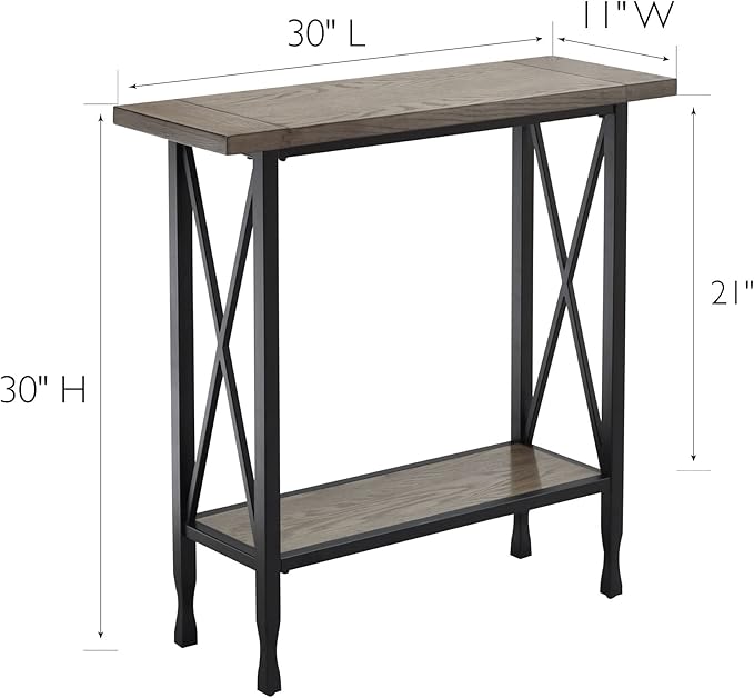 Leick Home 23005 Chisel & Forge Narrow Recliner Side Table with Shelf, Gray/Matte Black