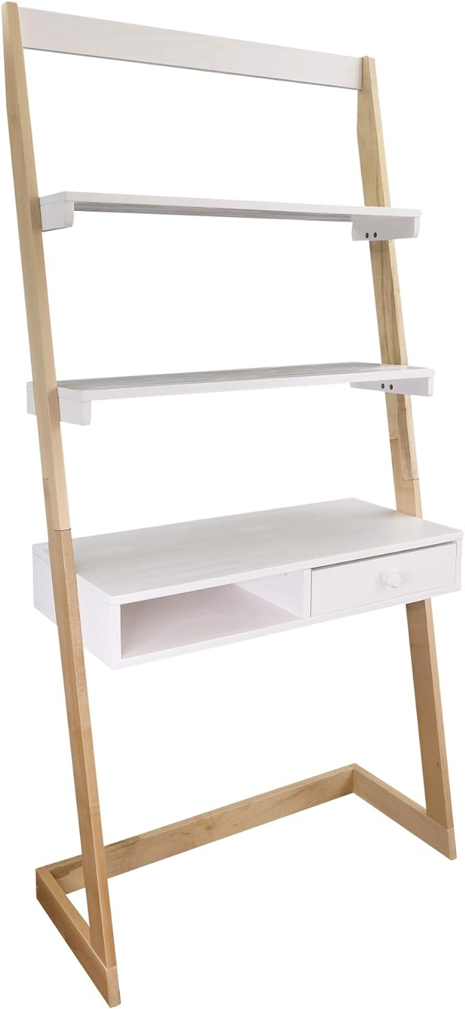 American Trails Freestanding Ladder Desk With Drawer, Natural Maple/White