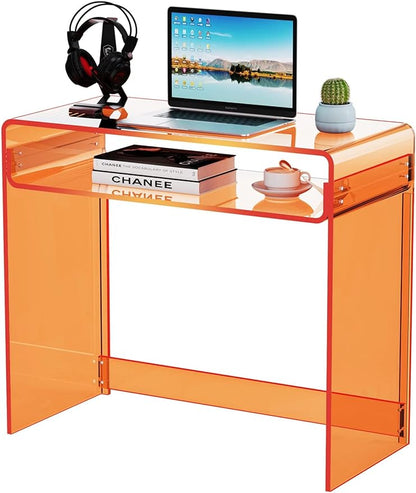Acrylic Desk Laptop Workstation Study Table Home Office Console Table Entrance Table Decor (Orange)