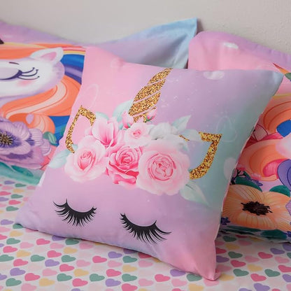 ADASMILE A & S Unicorn Bedding Twin for Girls Unicorn Bed Set Pink Unicorn Comforter Set Twin 6Pieces Girls Bed in A Bag Comforter with Hearts Sheets Reversible Unicorn Bed Sheets Home Unicorn Decor