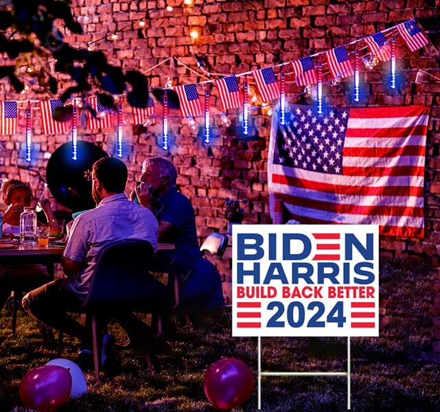 Kwaiffeo 4th of July Decorations Outdoor, Red White Blue Meteor Shower Lights for Independence National Memorial Day, Patriotic Flag Lights for 2024 American President Election Campaign, 8 Tubes