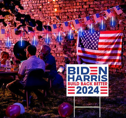 Kwaiffeo 4th of July Decorations Outdoor, Red White Blue Meteor Shower Lights for Independence National Memorial Day, Patriotic Flag Lights for 2024 American President Election Campaign, 8 Tubes