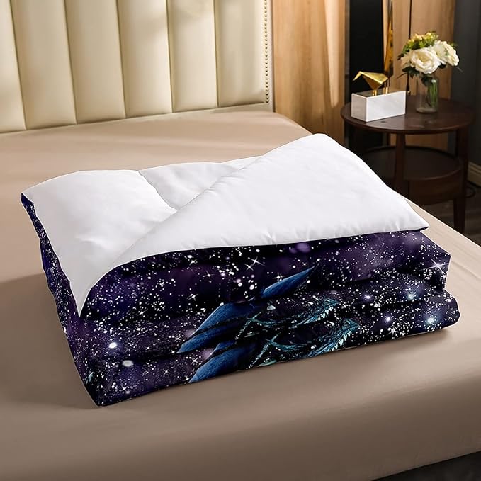 Erosebridal Dragon Bedding Set Purple Nebula Comforter Set Full Size Mysterious Outer Space Duvet Set Trippy Bedding Set for Kids Boys Girls Teens Room Decor, Safari Wildlife Animals Quilt Set