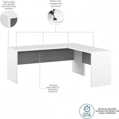 Bush Business Furniture Echo L Shaped Computer Desk, 72W, Pure White and Shiplap Gray