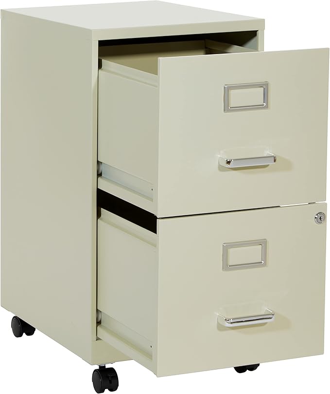 OSP Home Furnishings 2 Drawer Mobile Locking Metal File Cabinet, Tan