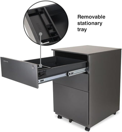 Aurora Modern SOHO Design 3-Drawer Metal Mobile File Cabinet with Lock Key Sliding Drawer, Fully Assembled, Metallic Charcoal