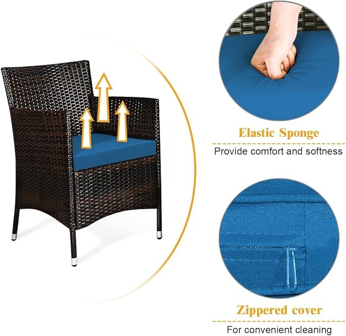 Goplus 4-Piece Rattan Patio Set, Outdoor/Indoor Wicker Conversation Set for Pool, Backyard, Lawn, Wicker Chairs and Sofa with Soft Cushion, Rattan Furniture with Tempered Glass Coffee Table