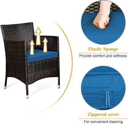 Goplus 4-Piece Rattan Patio Set, Outdoor/Indoor Wicker Conversation Set for Pool, Backyard, Lawn, Wicker Chairs and Sofa with Soft Cushion, Rattan Furniture with Tempered Glass Coffee Table