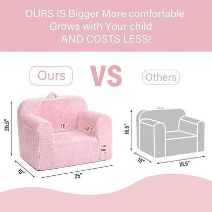 Tiita Toddler Chair Couch, Comfy Fold Out Kids Sofa, Lightweight Children Couch with Carrying Handle & Side Pockets, Kids Foam Armrest Read Sofa for Girl or Boy, Pink
