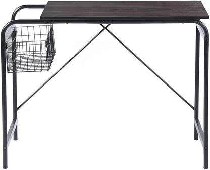FurnitureR Home Office Computer Basket 31.5“ Wooden Laptop Table with Storage Workstation Modern Study Writing Desk, Walnut Black