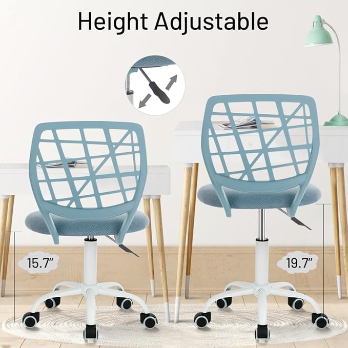 FurnitureR Child Desk Chair Office Chair Adjustable Kids Computer Task Chair Desk Chairs Swivel Armless Children Study Chair with Rolling Wheels, Light Blue