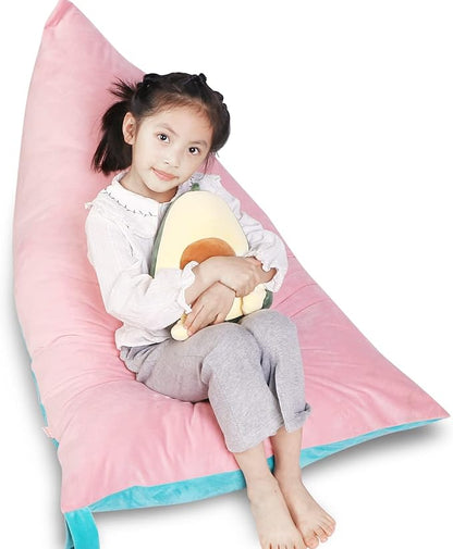 Stuffed Animal Storage Bean Bag Chair Cover, Velvet Pink Lake Blue Plush Toy Storage Stuff and Sit Seat for Kids/Teens/Adults, 52" x 31" Extra Large Triangle Floor Sofa, 200L/52Gal, Cover Only