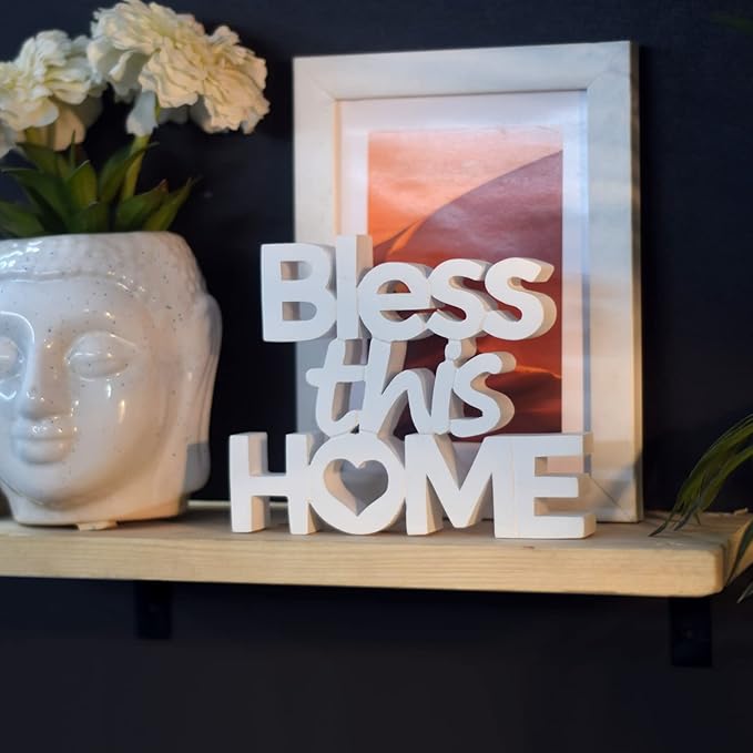 Bless This Home – White, Aesthetic table decor for home or office, desk or Shelf. Quirky room decoration showpiece, ideal for birthday gift, corporate gift, and inspiring wall decor