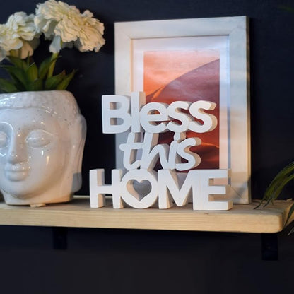 Bless This Home – White, Aesthetic table decor for home or office, desk or Shelf. Quirky room decoration showpiece, ideal for birthday gift, corporate gift, and inspiring wall decor