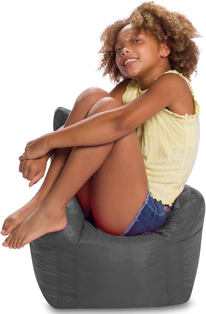 Posh Creations Bean Bag Structured Seat for Toddlers and Kids, Comfy Chair for Children, Pasadena, Charcoal Gray