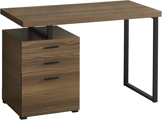 Monarch Specialties 7640 Computer Desk, Home Office, Laptop, Left, Right Set-up, Storage Drawers, 48" L, Work, Metal, Laminate, Walnut, Black, Contemporary Desk-48 R Face, 47.25" L x 23.75" W x 30" H