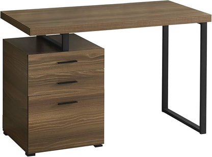 Monarch Specialties 7640 Computer Desk, Home Office, Laptop, Left, Right Set-up, Storage Drawers, 48" L, Work, Metal, Laminate, Walnut, Black, Contemporary Desk-48 R Face, 47.25" L x 23.75" W x 30" H