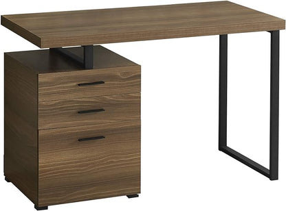 Monarch Specialties 7640 Computer Desk, Home Office, Laptop, Left, Right Set-up, Storage Drawers, 48" L, Work, Metal, Laminate, Walnut, Black, Contemporary Desk-48 R Face, 47.25" L x 23.75" W x 30" H