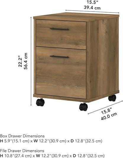 Bush Furniture Key West 2 Drawer Rolling File Cabinet in Reclaimed Pine Mobile Organization for Home Office Small Under Desk Storage on Wheels