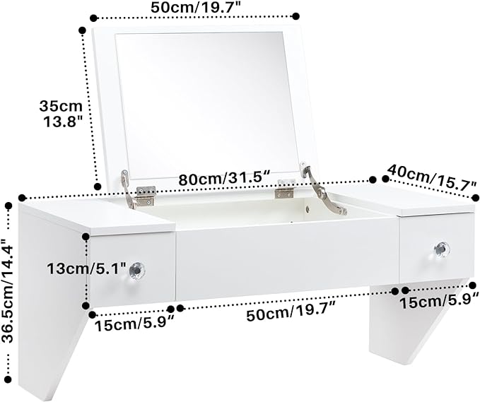 ALIMORDEN Floating Shelf with Mirror and Drawer,Floating Drawer for Bathroom, White Wall Mounted Desk,Pull Out Drawer, 31 inches Surface, Floating Wall Desk, Hanging Desk, White