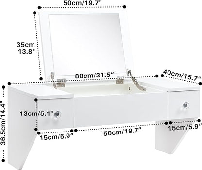 ALIMORDEN Floating Shelf with Mirror and Drawer,Floating Drawer for Bathroom, White Wall Mounted Desk,Pull Out Drawer, 31 inches Surface, Floating Wall Desk, Hanging Desk, White
