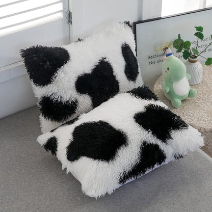 Faux Fur Kids Girls Cow Print Comforter Sets Queen - 3PC Bed Set Warm Comfortable Soft Plush Flannel Velvet Fluffy Fuzzy Bedding（Comforter x 1 Pillowcases x 2）