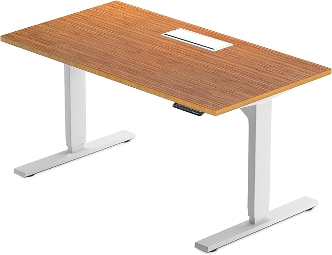 Standing desk bamboo top 72x30, electric. Adjustable height large stand up motorized ergonomic raised computer desk for home office