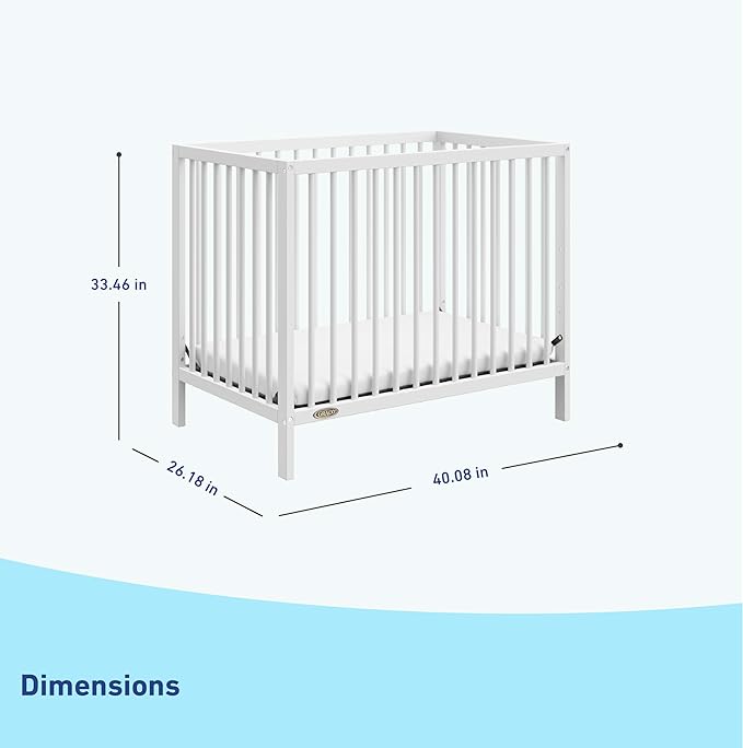 Graco Teddi 4-in-1 Convertible Mini Crib with Bonus Water-Resistant Mattress (White) – GREENGUARD Gold Certified, 2.75-Inch Mattress Included, Convenient Size, Easy 30-Minute Assembly