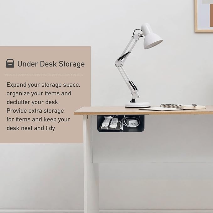 Under Desk Storage Shelf Under Desk Drawer Storage for Sit Stand Desk, Table, Gaming Desk, Workstations Under Desk Organizer Adds Tray for Home and Office(Black)