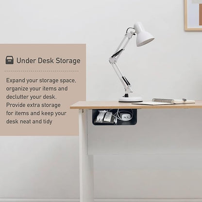 Under Desk Storage Shelf Under Desk Drawer Storage for Sit Stand Desk, Table, Gaming Desk, Workstations Under Desk Organizer Adds Tray for Home and Office(Black)