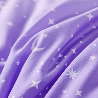 URBONUR Girls Comforter Set Full Size Gradient Purple Orange Moon Star Print Bedding Comforter with Sheets Set 6 Pcs Bed in A Bag (Comforter, Flat Sheet, Fitted Sheet, Pillowcases and Cushion Cover)