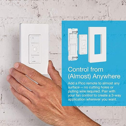 Lutron Caseta Smart Fan Speed Control Switch (Lutron Smart Hub Required), Single-Pole, PD-FSQN-WH, White
