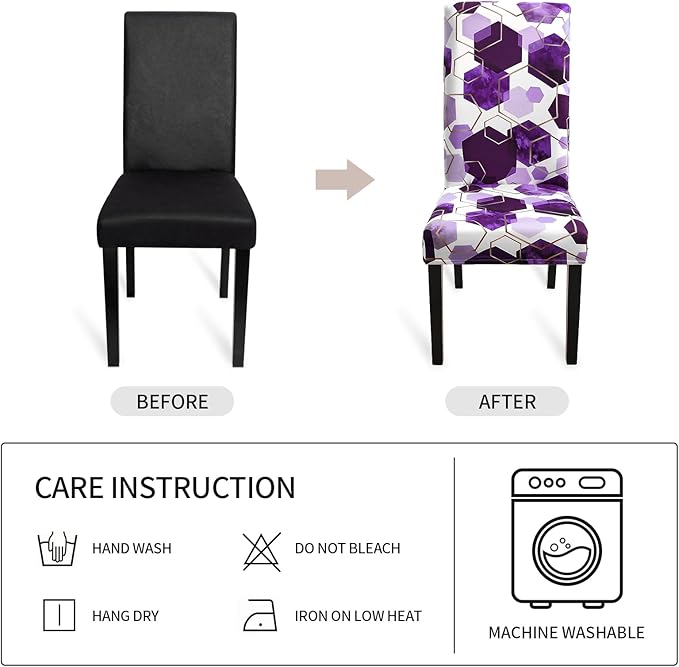 Gibelle Dining Room Chair Covers Set of 6, Soft Stretch Kitchen Chair Covers Slipcover Protector, Removable Washable Geometric Parson Chair Covers 6 Pack, Purple