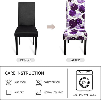 Gibelle Dining Room Chair Covers Set of 6, Soft Stretch Kitchen Chair Covers Slipcover Protector, Removable Washable Geometric Parson Chair Covers 6 Pack, Purple