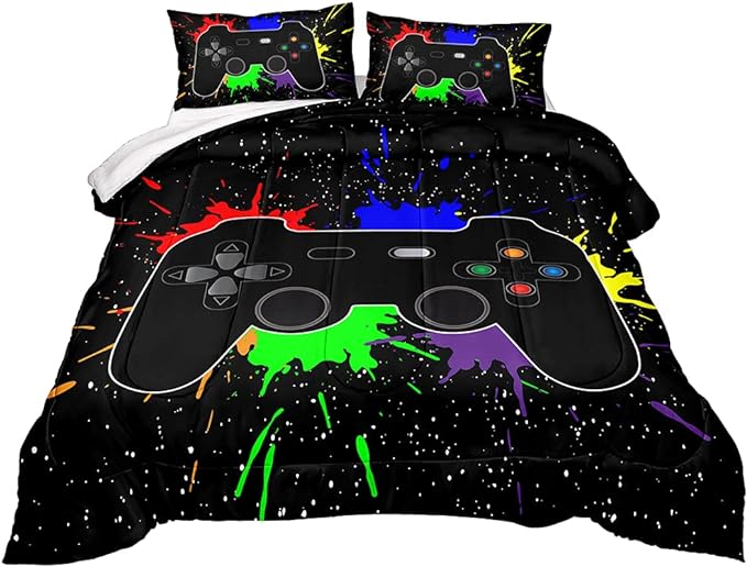 Gaming Comforter for Boys Teen,Game Contoller Bedding Set for Boys Kids,Down Alternative Comforter for All Season,Gamer Home Decor for Boys Comforter Set (Comforter-Game27, Twin)