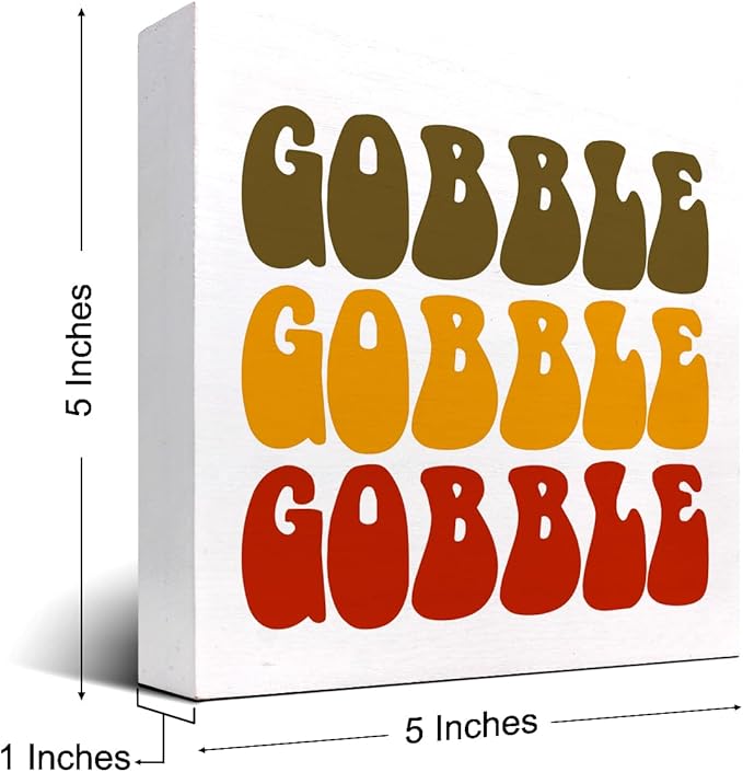 Autumn Desk Decor,Groovy Gobble Gobble Fall Thanksgiving Wood Block Sign Desk Decor,Rustic Autumn Seasonal Wooden Box Plaque Sign Desk Decor for Home Shelf Table Decorations