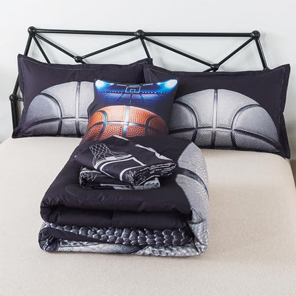 ADASMILE A & S Basketball Comforter Twin for Boys Basketball Bedding Twin for Kids Basketball Sports Comforter with Basketball Sheets 6 Pieces Bed in A Bag Comforter Twin for Boys Teens Sports Bed Set