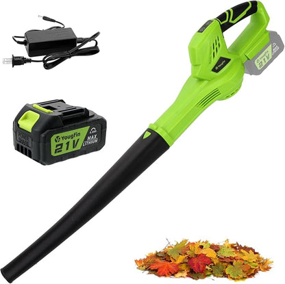 YOUGFIN Cordless Leaf Blower,21V Battery Powered Leaf Blower for Lawn Care, Electric Lightweight Mini Leaf Blower (Battery & Charger Included)