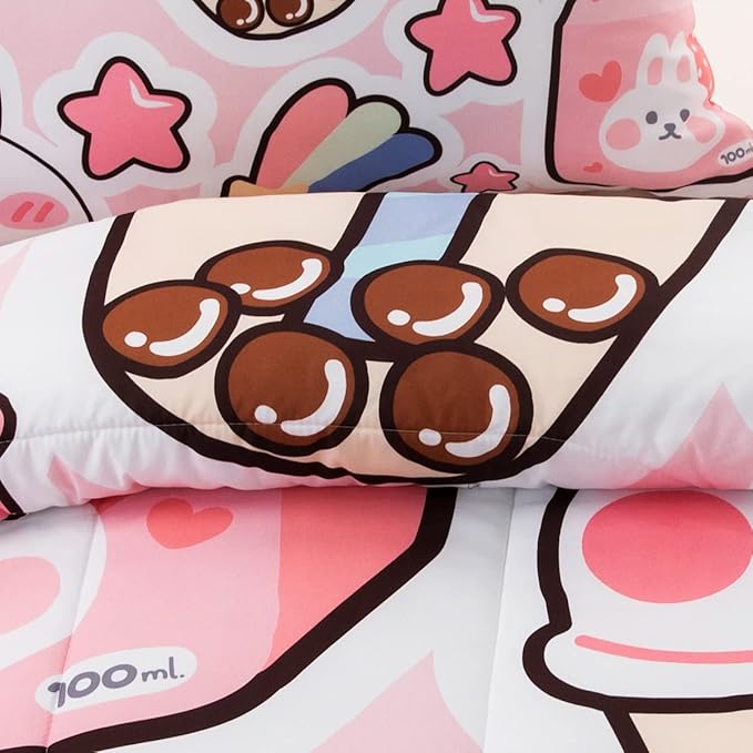 CVHOUSE Kawaii Bedding Full Size,Kawaii Rabbit Bedding Set for Girls Kids,Cute Rabbit Comforter Set Kawaii Rabbit Duvet Set Rabbit Pattren Quilt Set Girls Room Decor 3 Pieces