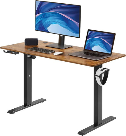 VEVOR Height Adjustable Desk, 55.1 x 23.6 in, 3-Key Modes Electric Standing Desk,Whole Piece Desk Board, Sturdy Dual Metal Frame, Max. Bearing 180 LBS Computer Sit Stand up Desk, for Home and Office
