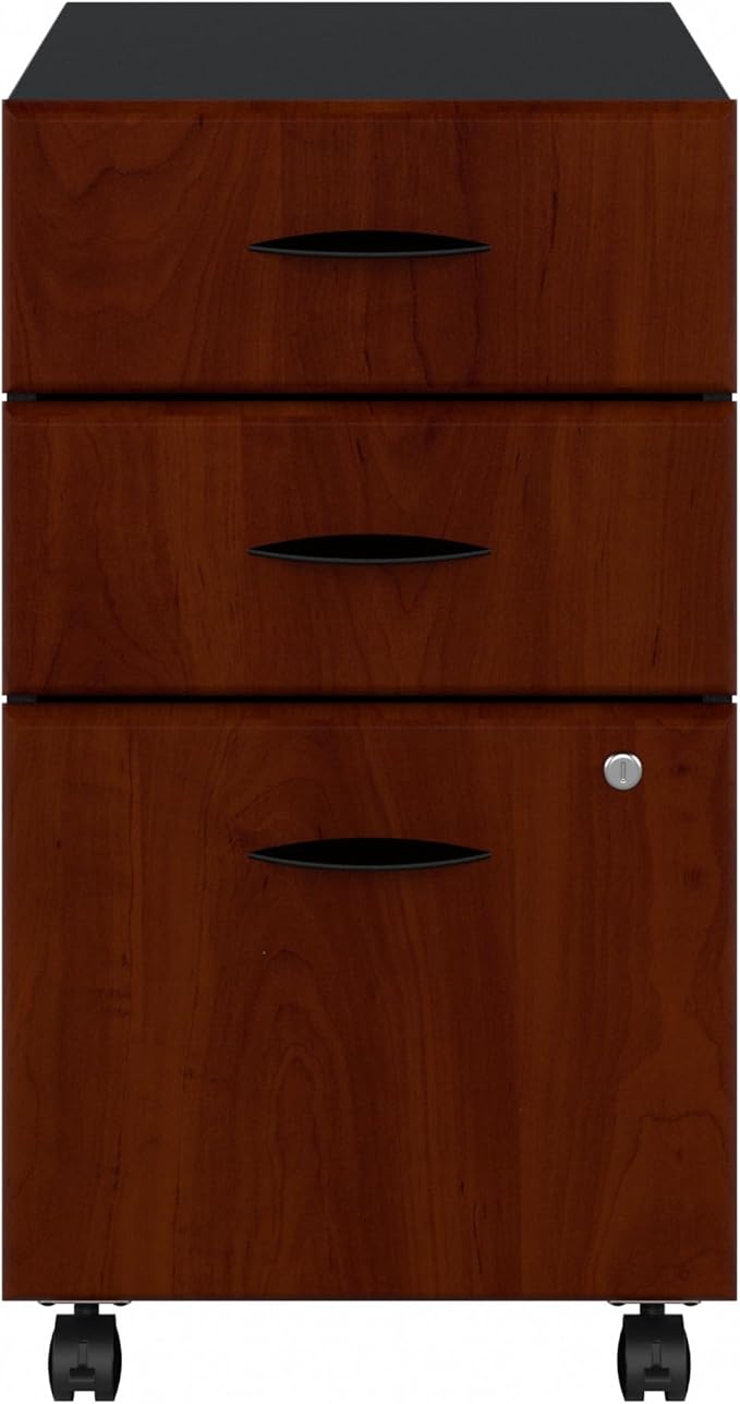 Bush Business Furniture Series A 3 Drawer Mobile File Cabinet in Hansen Cherry & Galaxy - Assembled, Rolling Document Storage for Home or Professional Office