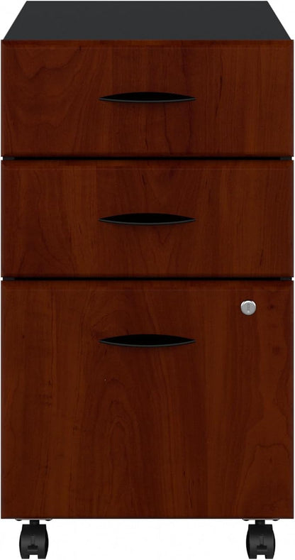 Bush Business Furniture Series A 3 Drawer Mobile File Cabinet in Hansen Cherry & Galaxy - Assembled, Rolling Document Storage for Home or Professional Office