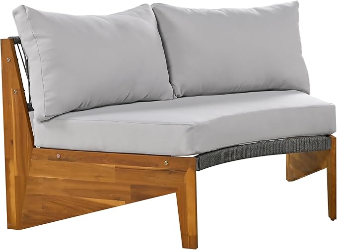 Merax Outdoor Sectional Patio Furniture Sets, Half Moon All Weather Wicker Seating Group, with Cushions and Round Coffee Table, Grey