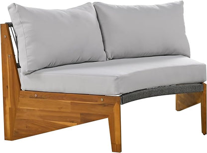 Merax Outdoor Sectional Patio Furniture Sets, Half Moon All Weather Wicker Seating Group, with Cushions and Round Coffee Table, Grey