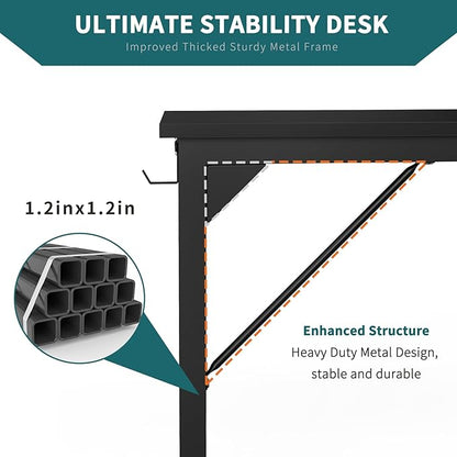 SMUG Computer Desk 40 Inch Home Office Writing Wood Storage Bag & Headphone Hook Small Spaces Simple Bedroom Work Study Kids Table, Black