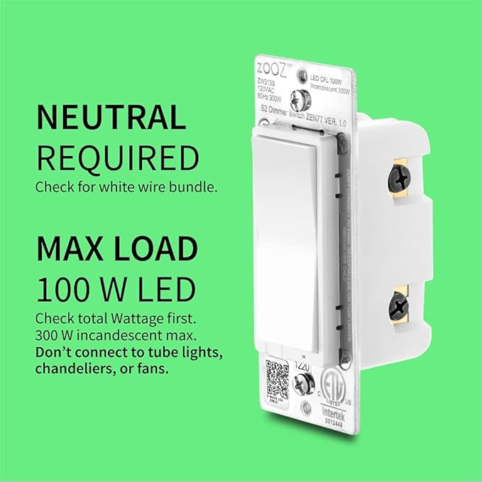 Zooz 800 Series Z-Wave Long Range S2 Dimmer Switch ZEN77 800LR, White | Simple Direct 3-Way and 4-Way Solution (Works with Regular Switches, No Aux Switch Needed) | Z-Wave Hub Required