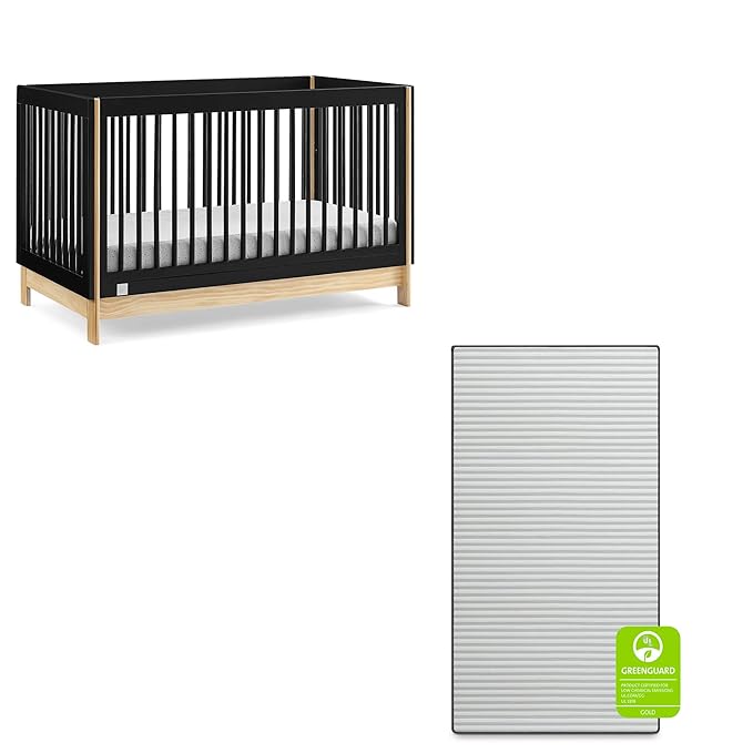 babyGap by Delta Children Tate 4-in-1 Convertible Crib TrueSleep Crib and Toddler Mattress (Bundle), Ebony/Natural