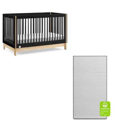 babyGap by Delta Children Tate 4-in-1 Convertible Crib TrueSleep Crib and Toddler Mattress (Bundle), Ebony/Natural
