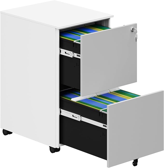 YITAHOME 2-Drawer File Cabinet with Lock, Metal Mobile File Cabinet with Lock, Filing Cabinet Under Desk Fits Legal/Letter for Home/Office, Fully Assembled, Grey and White