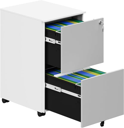 YITAHOME 2-Drawer File Cabinet with Lock, Metal Mobile File Cabinet with Lock, Filing Cabinet Under Desk Fits Legal/Letter for Home/Office, Fully Assembled, Grey and White